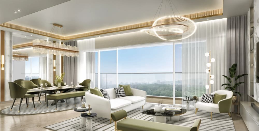 L&T Vayam luxury residential apartment interior living space with deck