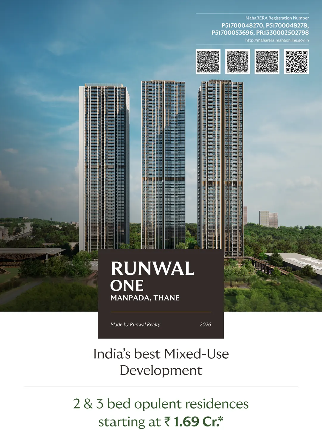 Runwal 25 Hour Life 21-acre integrated township master plan and landscape podium view